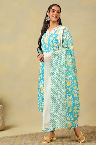 Myra turquoise sun-bloom suit set