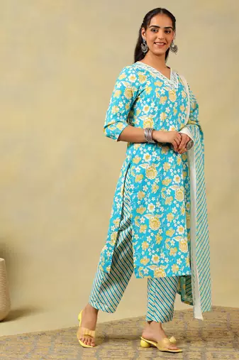 Myra turquoise sun-bloom suit set