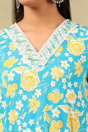 Myra turquoise sun-bloom suit set