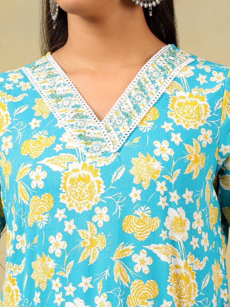 Myra turquoise sun-bloom suit set