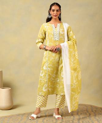 Edika olive-lime floral suit set 1