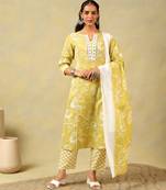 Edika olive-lime floral suit set
