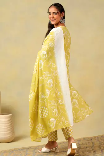 Edika olive-lime floral suit set