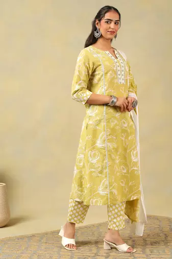 Edika olive-lime floral suit set