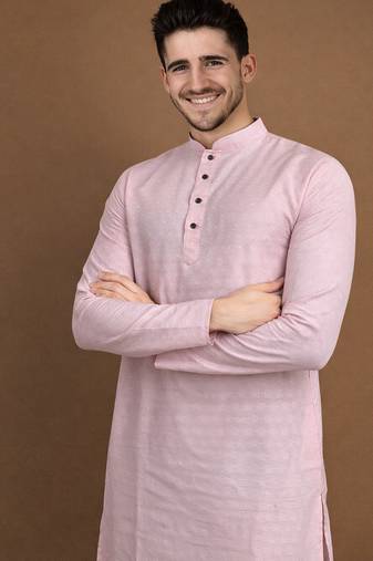 Pink color jaquard butti work jaquard silk kurta payjama set