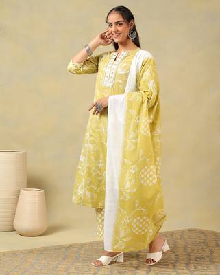 Edika olive-lime floral suit set 4