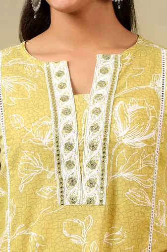 Edika olive-lime floral suit set
