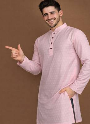 Pink color jaquard butti work jaquard silk kurta payjama set 2
