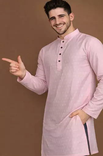 Pink color jaquard butti work jaquard silk kurta payjama set