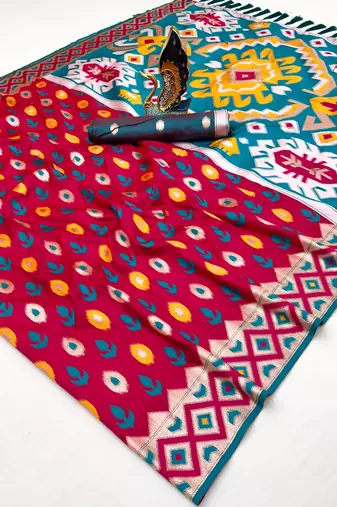 Red color  Banarasi zari and Meenakari ikkat design Work  Silk saree