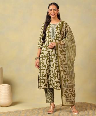 Vaani olive abstract suit set 1