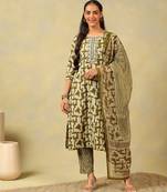 Vaani olive abstract suit set