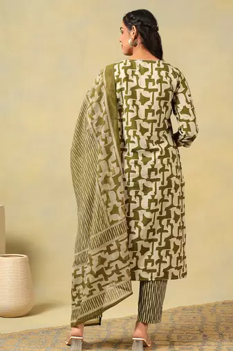 Vaani olive abstract suit set