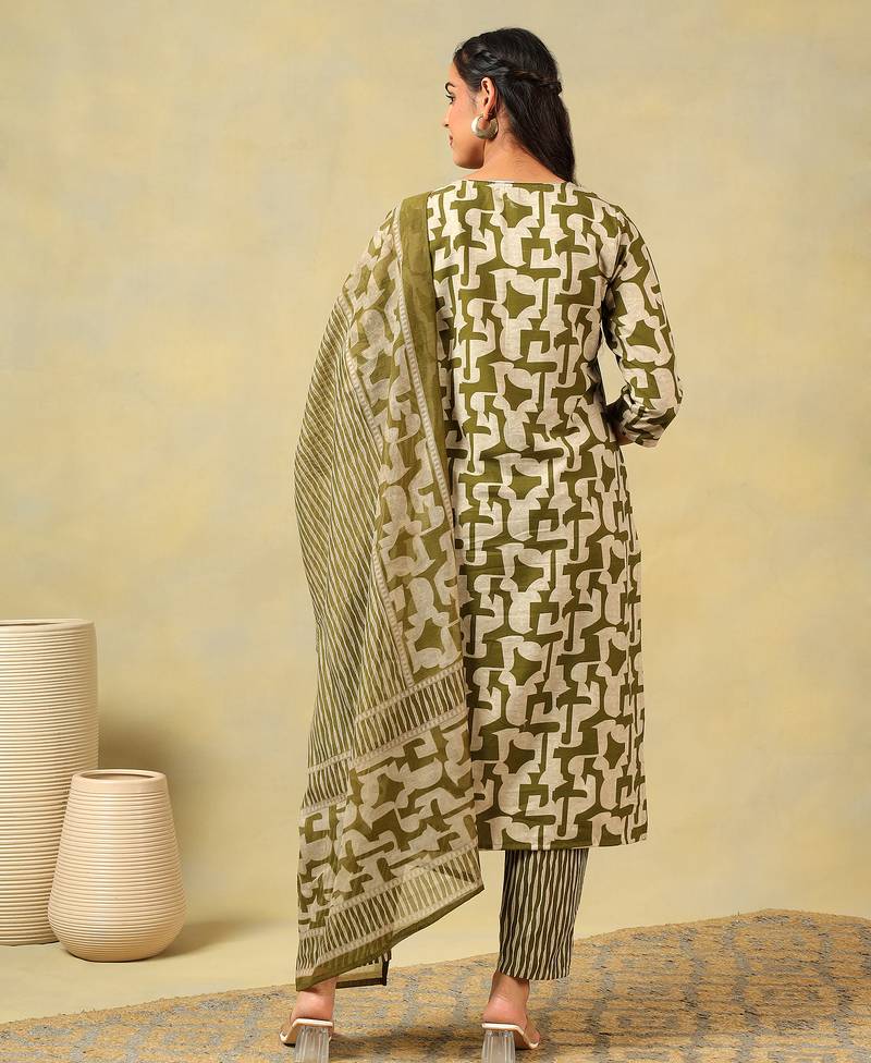 Vaani olive abstract suit set