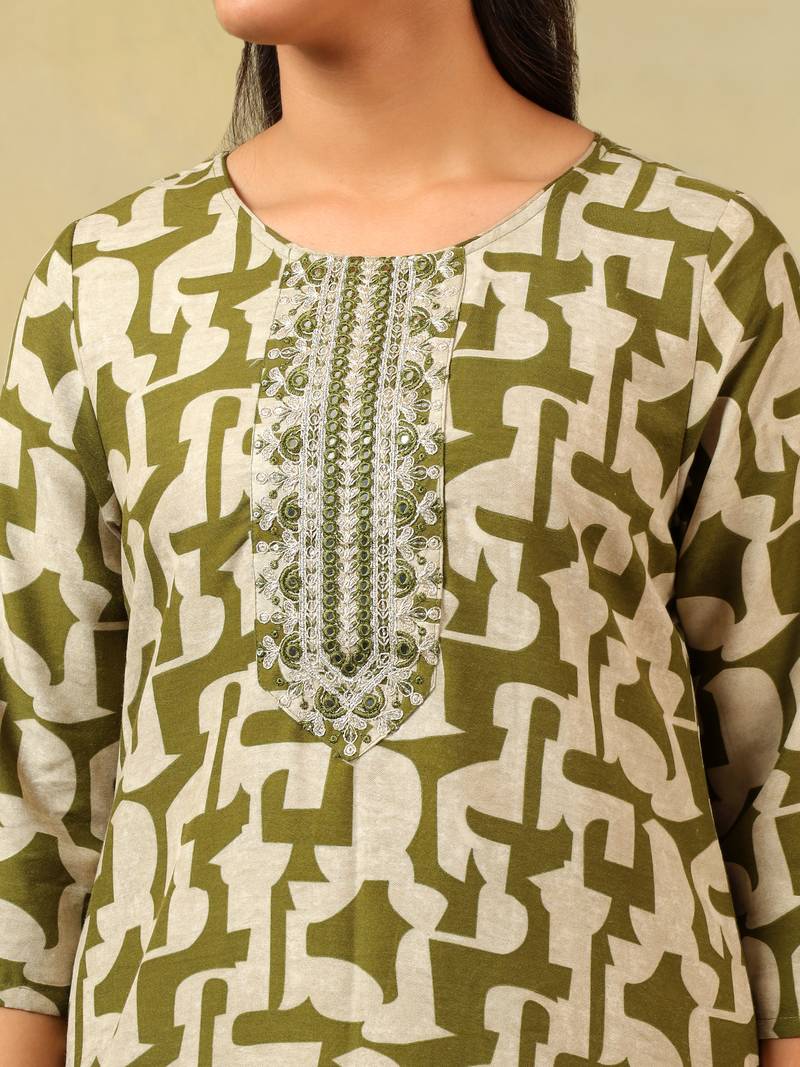 Vaani olive abstract suit set