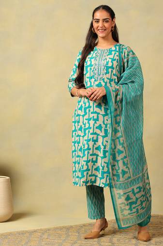 Amishi teal abstract suit set