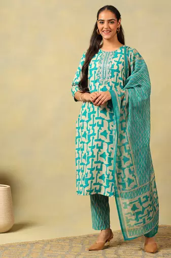 Amishi teal abstract suit set