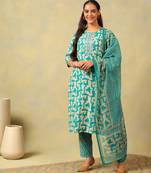 Amishi teal abstract suit set