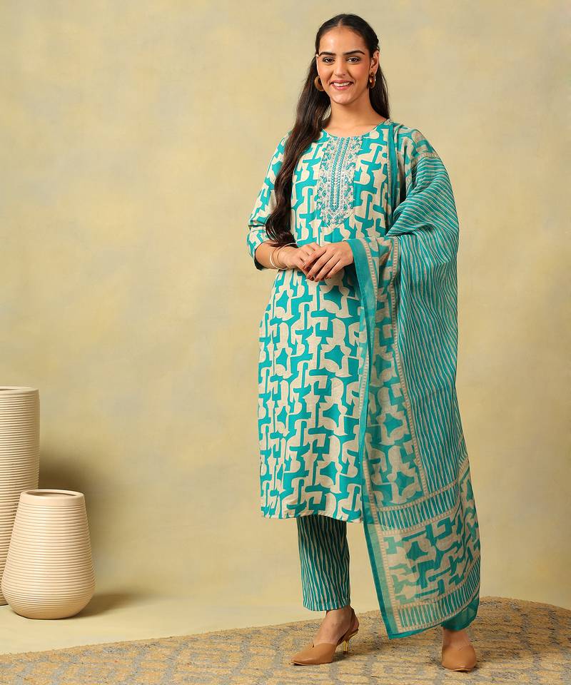 Amishi teal abstract suit set