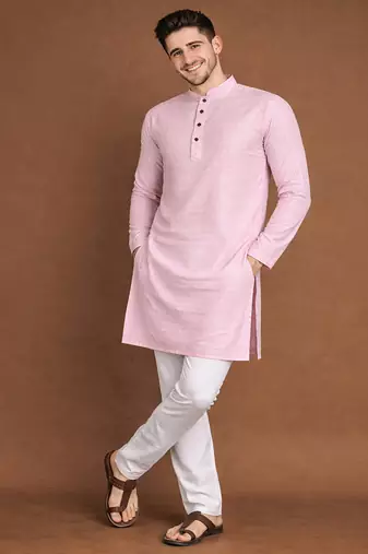 Pink color jaquard butti work jaquard silk kurta payjama set