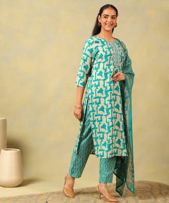 Amishi teal abstract suit set 2
