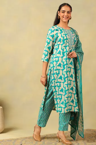Amishi teal abstract suit set