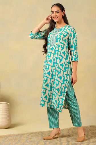 Amishi teal abstract suit set