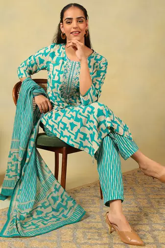 Amishi teal abstract suit set
