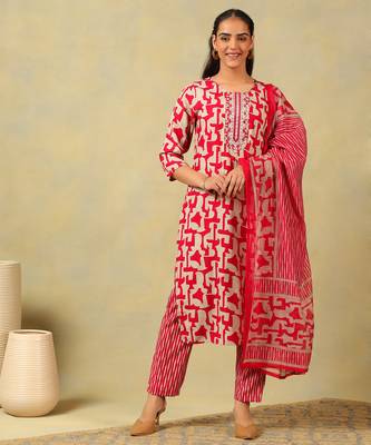 Sanaya deep rose abstract suit set 1