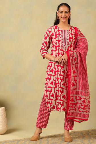 Sanaya deep rose abstract suit set