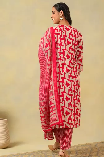 Sanaya deep rose abstract suit set