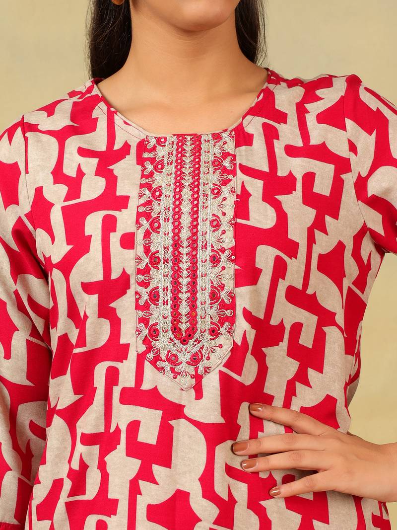 Sanaya deep rose abstract suit set