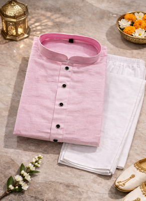 Pink color jaquard butti work jaquard silk kurta payjama set 5