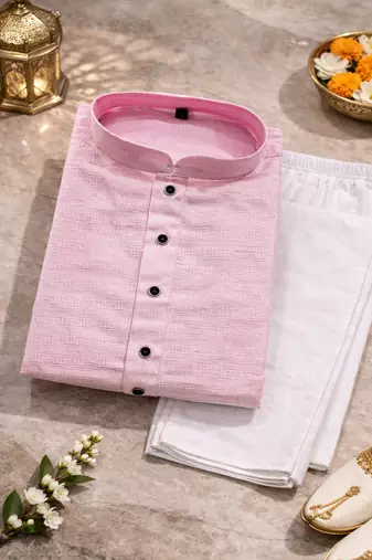 Pink color jaquard butti work jaquard silk kurta payjama set