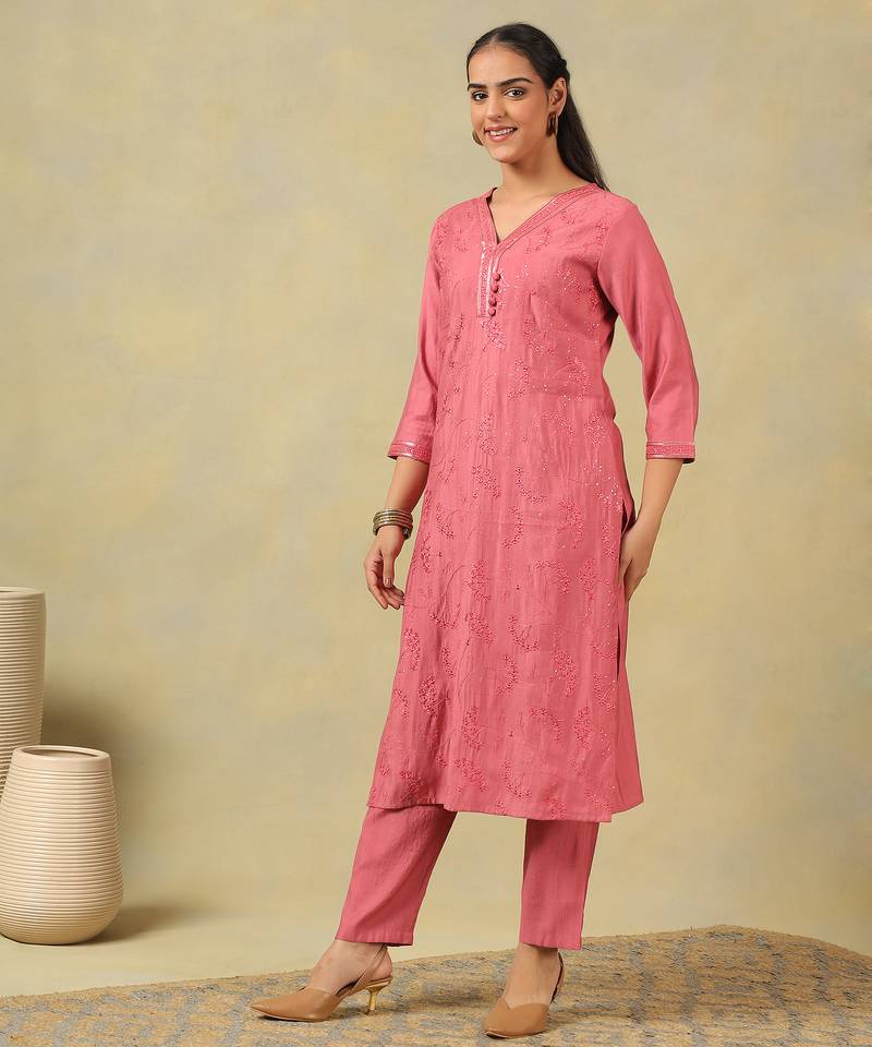 Keya rose-sequin suit set