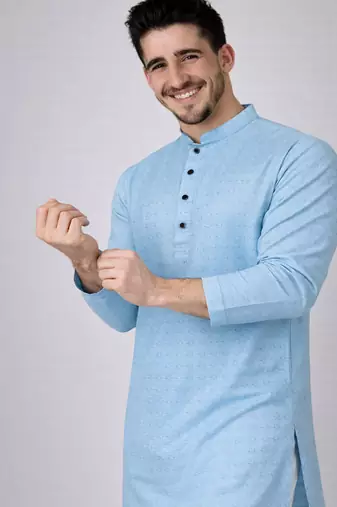 Sky blue color jaquard butti work jaquard silk kurta payjama set