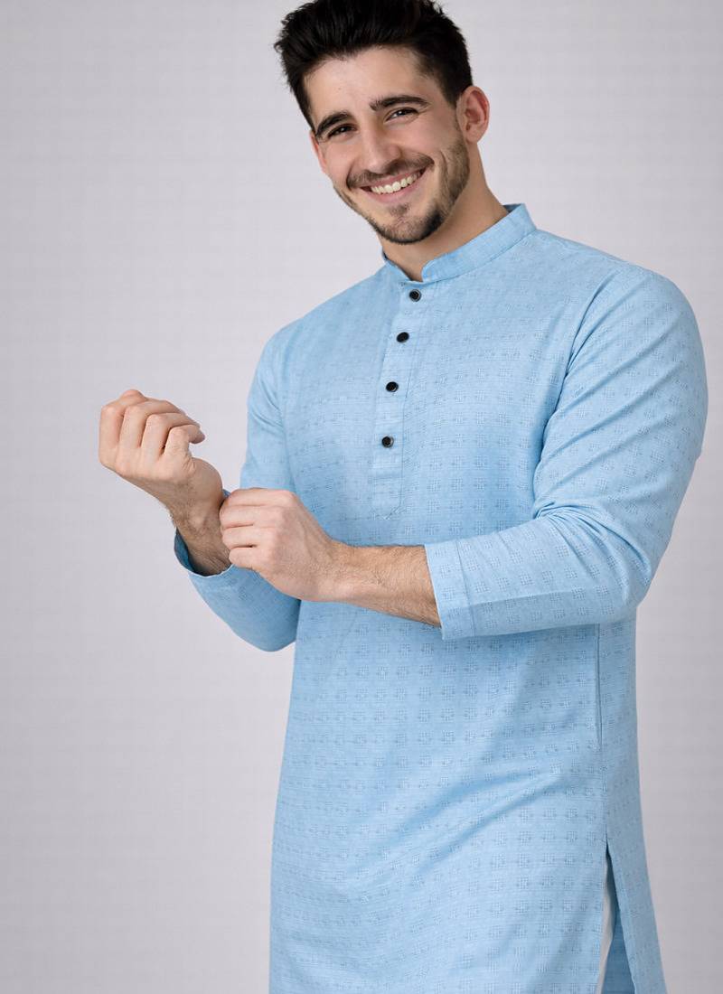 Sky blue color jaquard butti work jaquard silk kurta payjama set