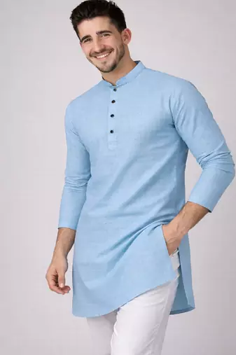 Sky blue color jaquard butti work jaquard silk kurta payjama set