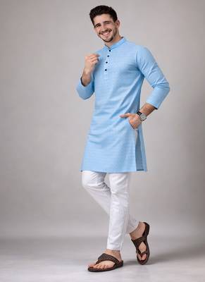 Sky blue color jaquard butti work jaquard silk kurta payjama set 3
