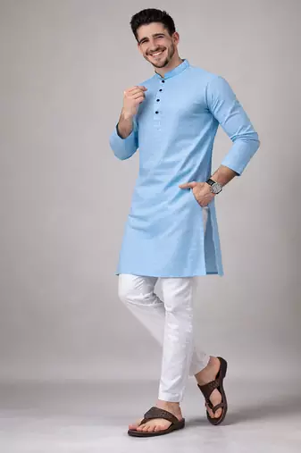 Sky blue color jaquard butti work jaquard silk kurta payjama set
