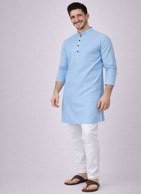 Sky blue color jaquard butti work jaquard silk kurta payjama set 4