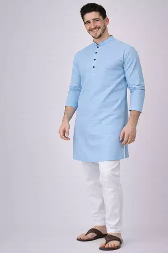 Sky blue color jaquard butti work jaquard silk kurta payjama set