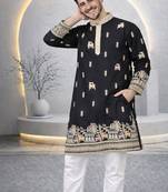 Black color multi thread embroidery work silk kurta payjama set
