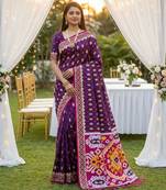 Purple color  Banarasi zari and Meenakari ikkat design Work  Silk saree