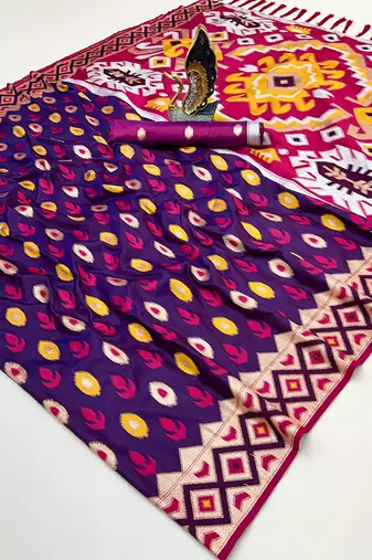 Purple color  Banarasi zari and Meenakari ikkat design Work  Silk saree