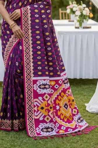 Purple color  Banarasi zari and Meenakari ikkat design Work  Silk saree