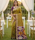 Olive Color  Banarasi zari and Meenakari ikkat design Work  Silk saree