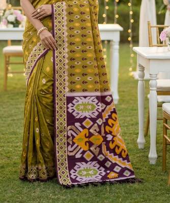 Olive Color  Banarasi zari and Meenakari ikkat design Work  Silk saree 3