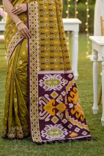 Olive Color  Banarasi zari and Meenakari ikkat design Work  Silk saree