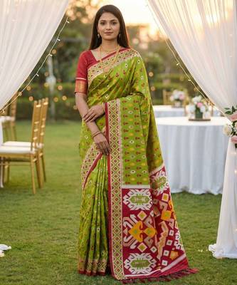 Sea Green Color  Banarasi zari and Meenakari ikkat design Work  Silk saree 1